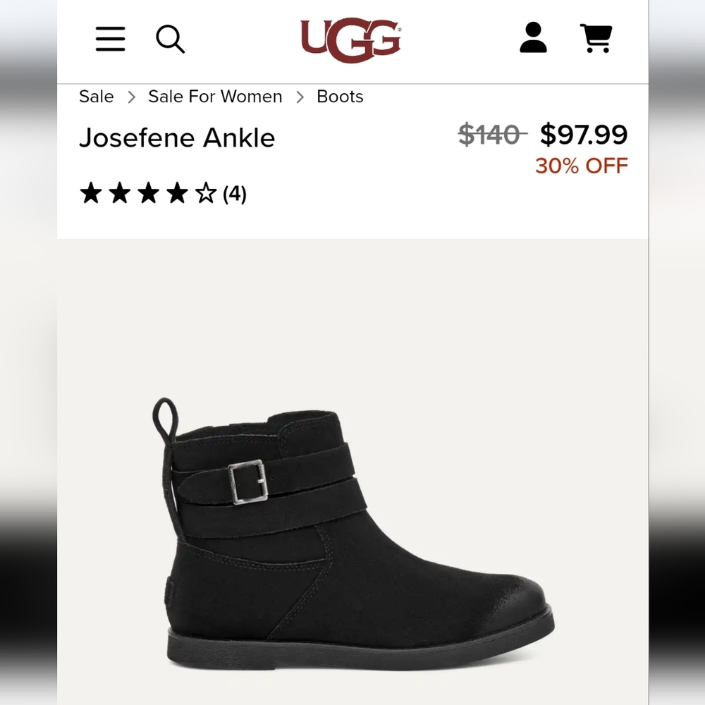 Ugg Australia Josefene Black Suede Ankle Booties Size 8.5